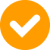 White tick in orange circle icon