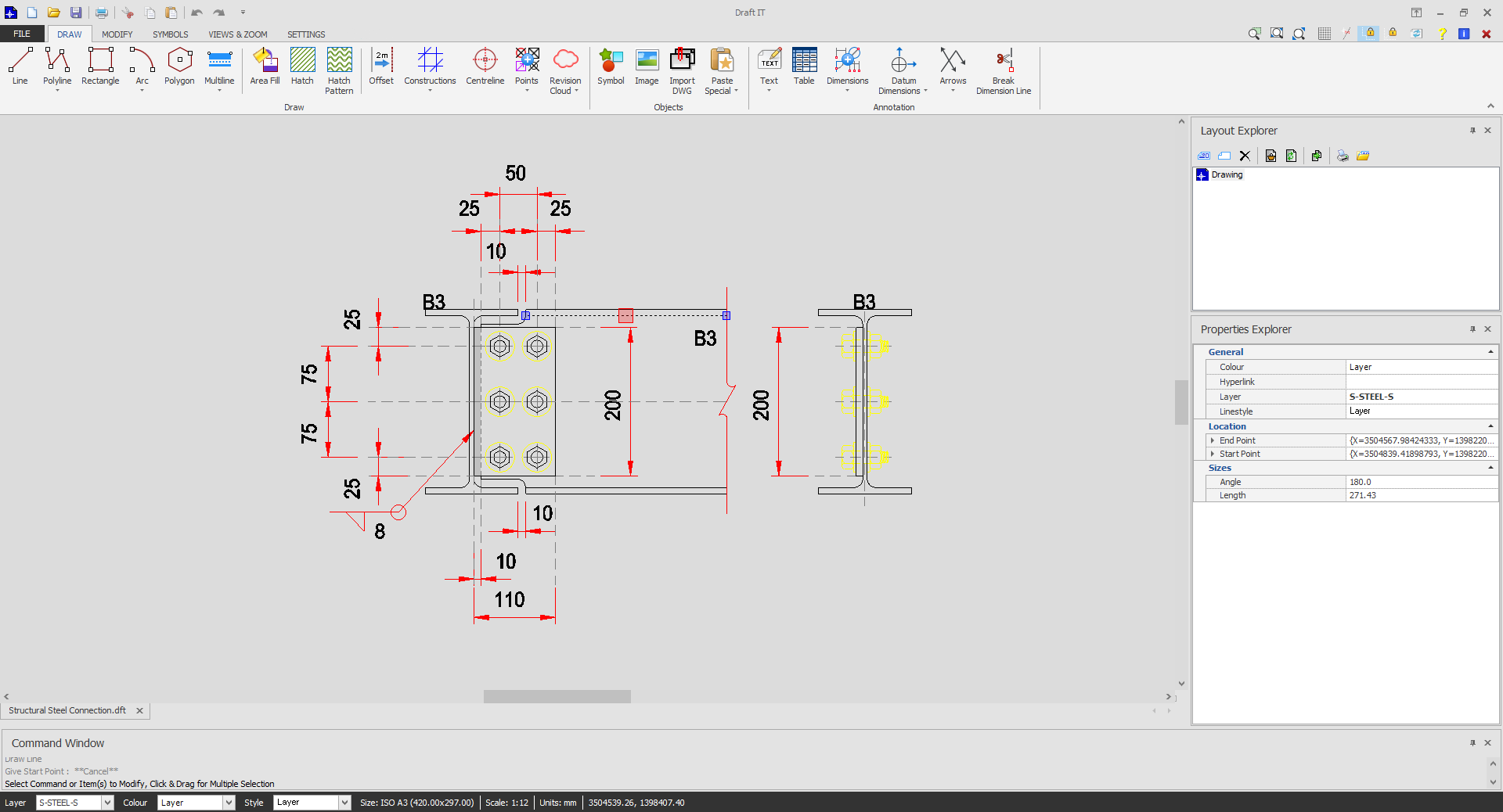 2D cad drawing example in Draft it Pro