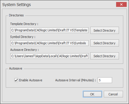 System settings dialog box