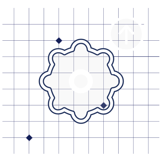 Grid with cog outline and arrow pointing up in circle