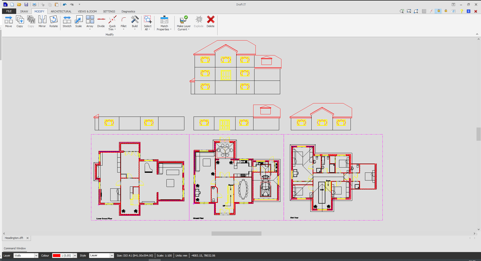 Complex roof CAD drawing 2D