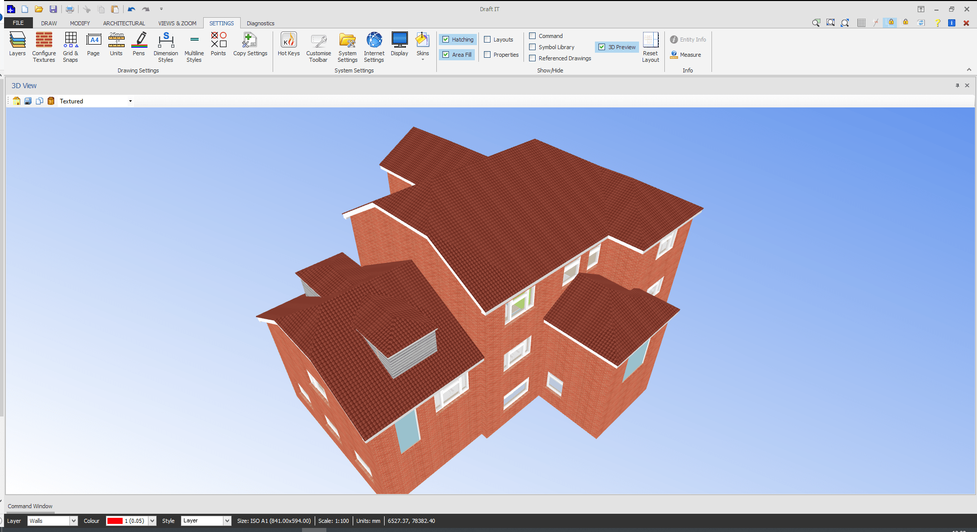 Complex roof CAD drawing 3D