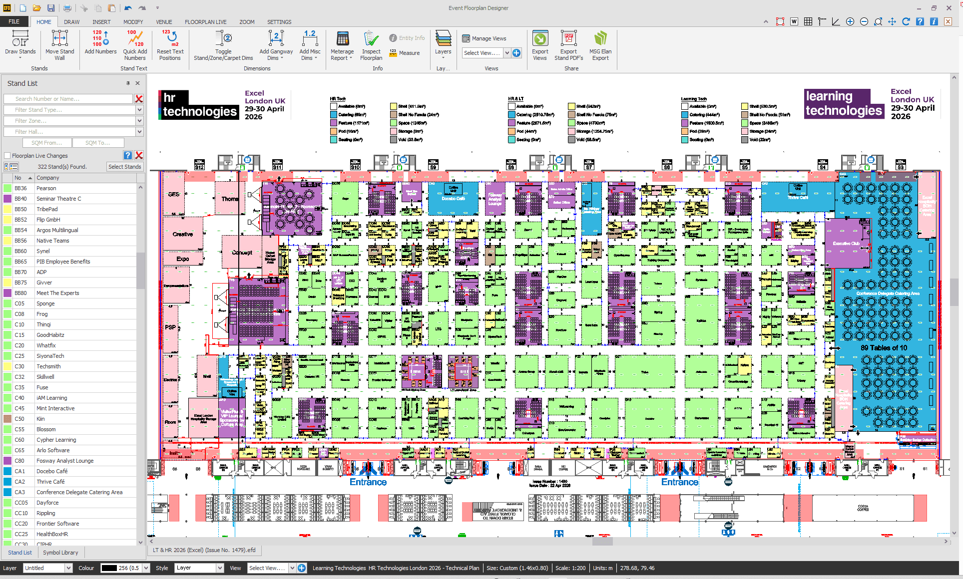 Screenshot of conference event layout within the Event Floor Designer (EFD) platform.