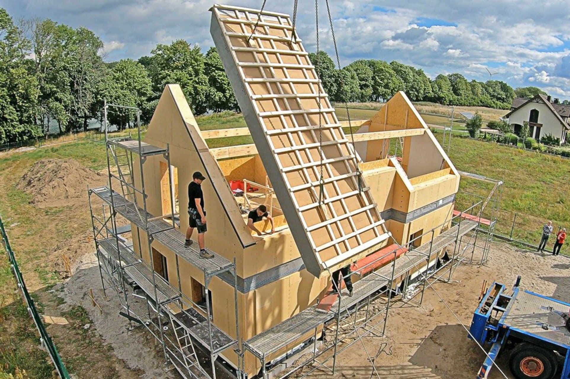 Timber framed building under construction