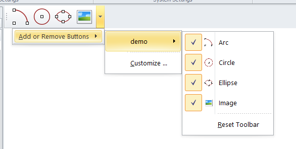 customise toolbar