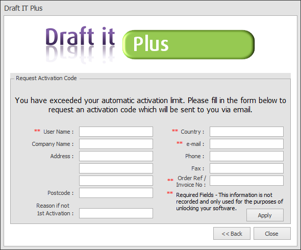 Draft it Plus request activation code example image