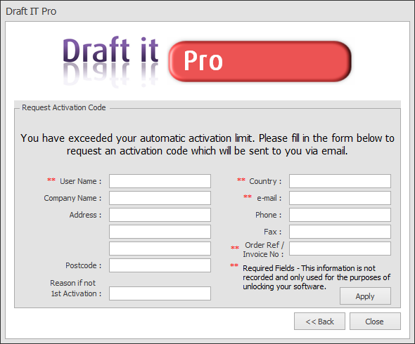 Draft it Pro request activation code example image