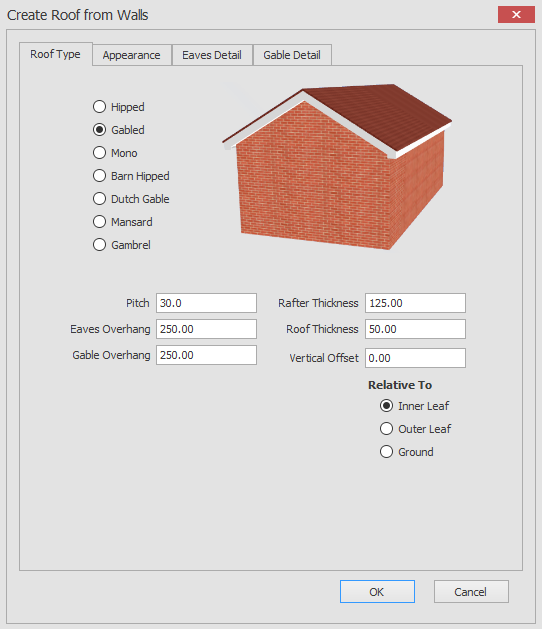 Roof creation dialog from Draft it cad software