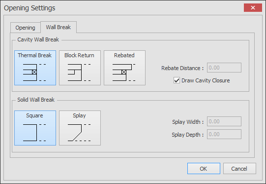 Opening wall break settings