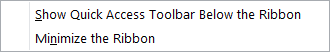 Customise Quick Access Toolbar options menu