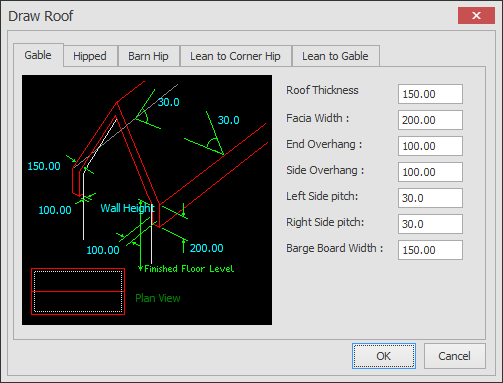 gable roof dialog box