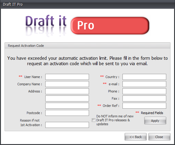 Draft it Pro request activation code example image