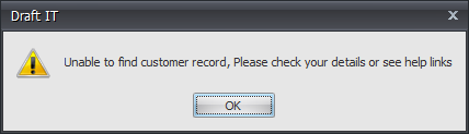 Unable to find your customer record example image