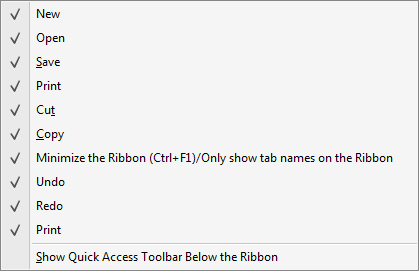 Customise Quick Access Toolbar menu selection