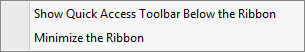 Customise Quick Access Toolbar options menu