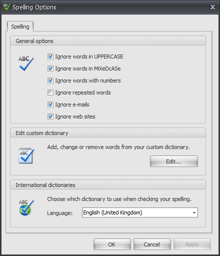 spelling options
