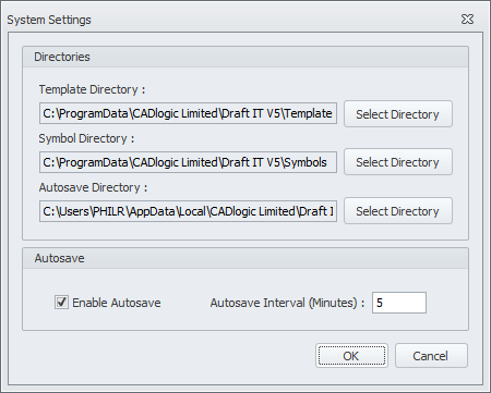 System settings dialog box
