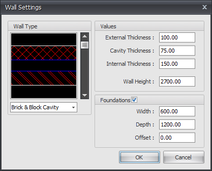 wall settings dialog box